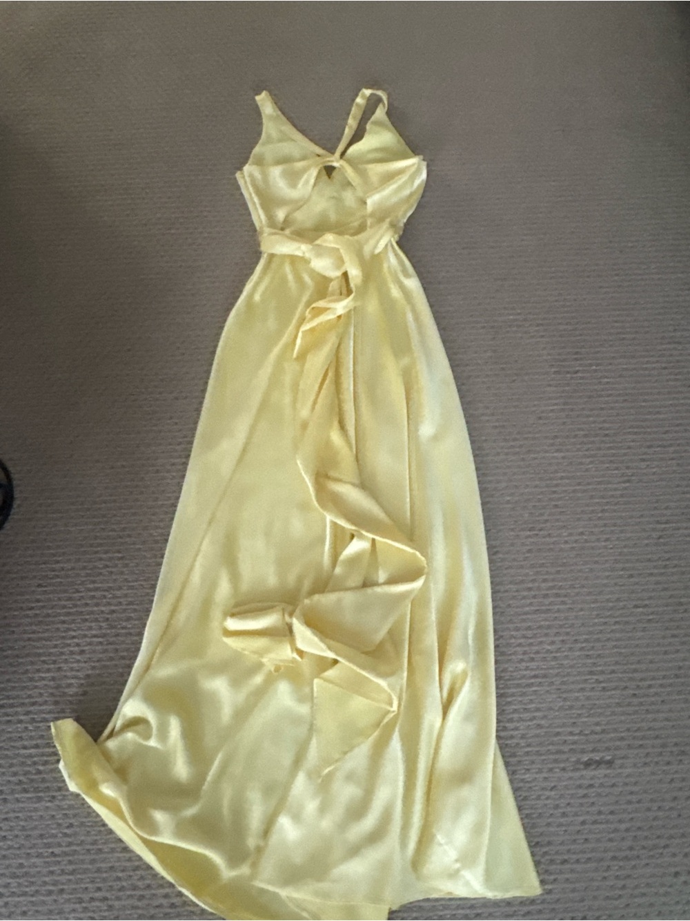 BCBGMaxAzria Pale Yellow Satin Maxi Dress with Waist Tie